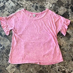 True Craft Ruffled sleeved T-shirt with distressing